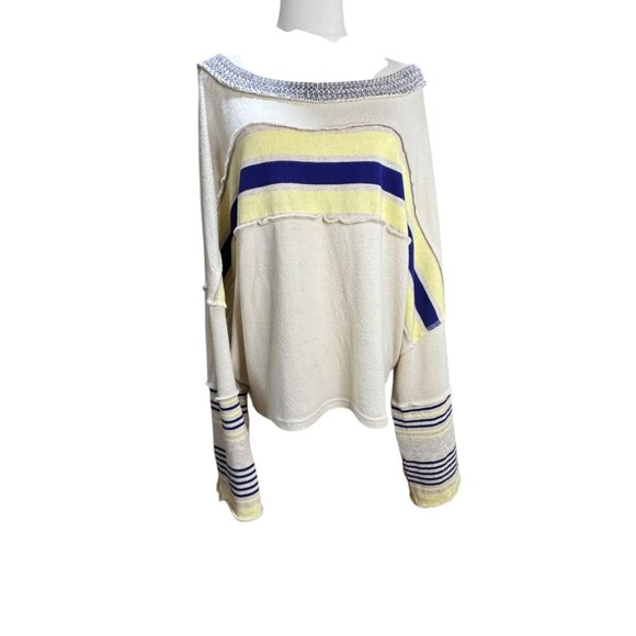 Free People Tops - Free People Cooper Striped Knit Top Ivory Yellow Blue Oversized Slouchy Top SZ:L